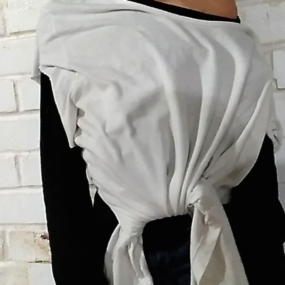 A white tied short sleeveed shirt